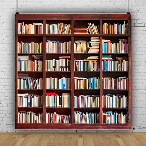 AOFOTO 3x5ft Bookshelf Background Bookcase Photography Backdrop for Video Recording Library Book Store Adult Student Portrait Meeting Video Call Conference Photo Studio Props Vinyl Drape Wallpaper in Kuwait