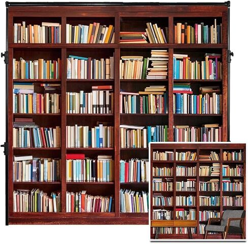 AOFOTO 3x5ft Bookshelf Background Bookcase Photography Backdrop for Video Recording Library Book Store Adult Student Portrait Meeting Video Call Conference Photo Studio Props Vinyl Drape Wallpaper in Kuwait