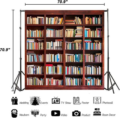 AOFOTO 3x5ft Bookshelf Background Bookcase Photography Backdrop for Video Recording Library Book Store Adult Student Portrait Meeting Video Call Conference Photo Studio Props Vinyl Drape Wallpaper in Kuwait