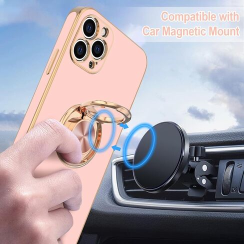 Hython Case for iPhone 12 Pro Case with Ring Stand [360° Rotatable Ring Holder Magnetic Kickstand] Luxury Plating Rose Gold Soft TPU Bumper Shockproof Protective Phone Cases Cover Women Girls, Black in Kuwait