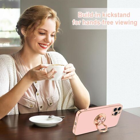Hython Case for iPhone 12 Pro Case with Ring Stand [360° Rotatable Ring Holder Magnetic Kickstand] Luxury Plating Rose Gold Soft TPU Bumper Shockproof Protective Phone Cases Cover Women Girls, Black in Kuwait