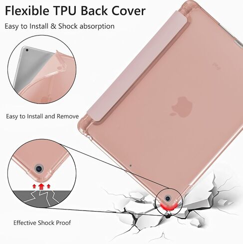 JOYLAND Cute Pink Bow Pattern Case for iPad 9th/8th/7th Generation 10.2 Inch (2021/2020/2019 Release), Pencil Holder & Clear Transparent Soft TPU Back & Trifold Smart Pad Black Cover in Kuwait