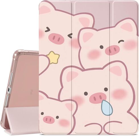 JOYLAND Cute Pink Bow Pattern Case for iPad 9th/8th/7th Generation 10.2 Inch (2021/2020/2019 Release), Pencil Holder & Clear Transparent Soft TPU Back & Trifold Smart Pad Black Cover in Kuwait