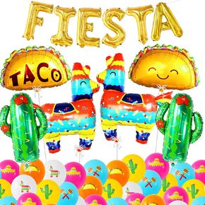 KatchOn, Cinco De Mayo Decorations - Huge 37 Pcs | Fiesta Party Decorations, Taco Balloons, Fiesta Balloons, Taco Party Decorations | Cactus Balloons, Cinco de Mayo Balloons, Mexican Party Decorations