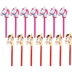 14 Pack 40 Inch Inflatable Stick Horse Blow up Cowboy Cowgirl Pony Horse head Stick Balloon for Birthday Christmas Baby Shower Cowboy Theme Party Favors (Color Set 2)