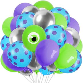 60pcs 12 in cartoon monster pallonons green purple Blue Silver Latex Balloons for Birthday Baby Shower Party Decor