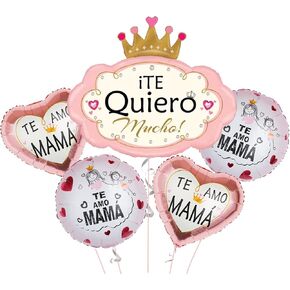 5pcs بالونات عيد الأم الوردي للحفلات - 'te amo mama' ، 'te Quiero Mustso' Mylar Balloons