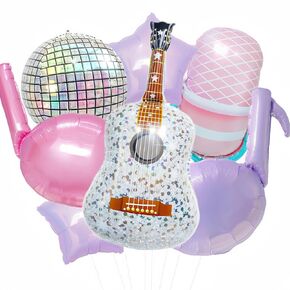 7pcs Pink Purple Music Note Balloons لمشجعي المغني Decoration/Tayl Singer Decord Party Decor