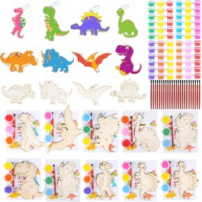 24 حزمة Dinosaur Party Favors ألعاب الطلاء - عيد ميلاد الأطفال Goodie Bag Filler Pinata Pinata Proofroom Guids Exchange و Dinos Wood Keychain Paint Kits Arts and Crafts for Kids Girls Boys
