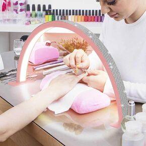 Half Moon Light for Nail Desk, with Phone Holder,Portable LED Ring Light for Video Recording 2700K-5600K, Nail Lamp for Desk, Pink(Crystal Diamond) 30 inches, 75CM
