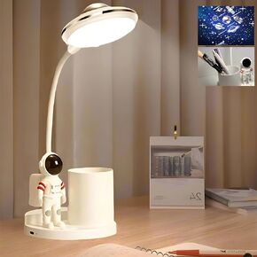رائد الفضاء LED مصباح المكتبي للأطفال ، النجوم Galaxy Projector Night Light ، دراسة قراءة العين مصابيح المكتب الصغيرة ، مصباح طاولة الفضاء مع حامل القلم ، هدية عيد ميلاد مثالية للبنين والبنات المراهقين