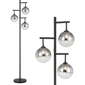WOXXX Industrial Floor Lamp for Living Room, Black Tree Floor Lamp with 3 Elegant Glass Lamp Head G9 LED Bulbs Included, Tall Vintage Pole Light Standing Lamp for Farmhouse Rustic Home Bedroom Office