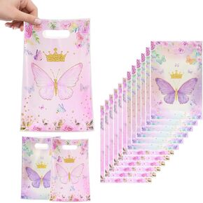 Infankey 50 PCS Butterfly Gift Bags Pink and Purple Butterflies Goodie Bags with gold Plastic Goodie Candy for Butterfly Theme Birthday Party Dessert Decors Party Supplies