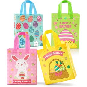 Stypop 16 Pack 9 "حقائب عيد الفصح للأطفال ، أكياس هدايا غير منسوجة مع مقابض ، سلال عيد الفصح القابلة لإعادة الاستخدام للأطفال صيد البيض/لوازم الحفلات ، 9.3"*7.7 "*4.3"