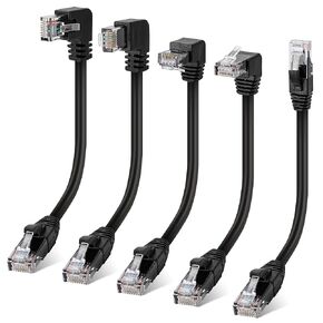 90 Degree Cat 6 Ethernet Cable 5 Pack 1 Feet, Multiple Angle（UP/Down/Left/Right/Straight）