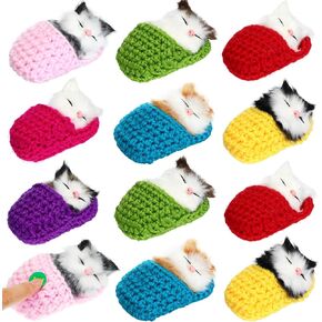 Zubebe 12 pcs القطط النائمة في شببر Tiny Hitten Doll Toy Bulk Fluffy Mini Cat مع Meows Sounds محشو كيتي واقعية في الحذاء للهدية ديكور طاولة سيارة عيد الميلاد (لون مشرق)