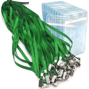 Lanyards with Vertical Badge ID Card Holder,50 pcs Waterproof & Dustproof Badge Holders 50 pcs Lanyard Bulldog Clips for Men/Women Office ID Name Tags (Green)