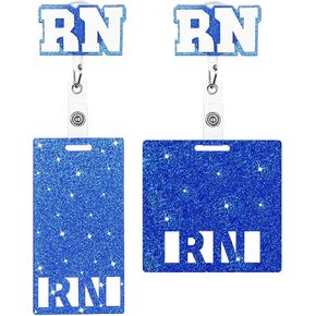 Yanmucy 2 Pcs RN Badge Buddy Card Glitter Retractable Nurse Card Accessories Acrylic Vertical Horizontal Badge Card with Badge Reel Clip for Nurses