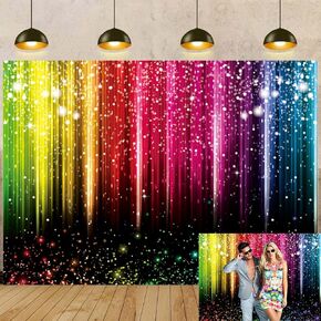 Neon Photo Backdrop 7x5FT Colorful Glitter Photography Background Music Dance Prom Adult Party Decoration Kids Birthday Supplies Photo Booth Props (84x60 inch)
