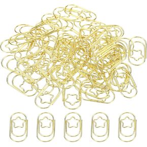 MECCANIXITY Paper Clip Star-Shaped Cute Decorative Fun Clips Bookmarks 0.9 Inch Gold Tone for Organize Office Home, Pack of 50