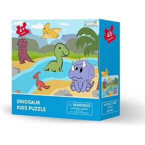 Theo's Puzzles Dinosaur Kids Puzzle - Fun 48-Piece Jigsaw with Diverse Dinosaur, Rivers, and Volcano Scenery for Ages 4+, Perfect Dinosaur Puzzles for Kids Ages 4-6, Size 8.5x11, TPDP1