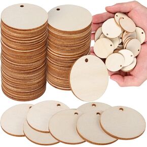 100pcs دائرية رقائق خشبية شرائح الخشب دائرة الخشب معلقات دائرية شريحة المعلقات ديي الحرف الحلي الخشبية الحلي الزخارف النباتية الملصقات DIY دائرات خشبية فارغة فارغة