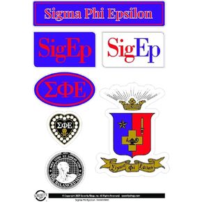 أوراق ملصقات الإخاء Sigma Phi Epsilon - ملصقات تركيز مخصصة للأخوة فينيل مع تصميمات مرخصة رسميًا ، لاصق قابل للإزالة ، 7 ملصقات لكل ورقة