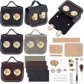 FreeBloss 4 Set DIY Leather Prest Kit Mini Pouch Coin Purse Kit Coin Coin Bag Leather Leather Change Wallet Kit Thuld مع تعليمات اللغة الإنجليزية للبالغين 8x6x3cm