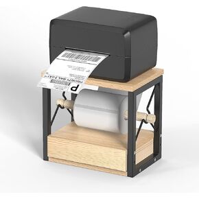 Label Holder for Rolls and Fanfold Labels, Wooden Shipping Label Printer Holders Rack, Desktop Thermal Printer Stand, Thermal Printer Accessory for Home, Office, Small Businesses