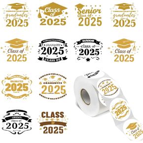500PCS Class of 2025 Stickers Roll 10 Styles Envelope Seals Sticker Graduation Decorations 2025 for Students Graduation Themed Party Favors(500 Per Roll)