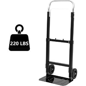 SST Folding Hand Truck with Wheels, 220 LB Capacity Portable Dolly Cart, Utility Cart with Adjustable Handle, Collapsible Dolly for Moving Travel Shopping Airport Office