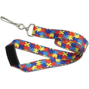 Autism Awareness Safety Lanyard with Puzzle Piece Design – Comfortable and Durable ID & Badge Holder with Breakaway Clasp for Teachers and School