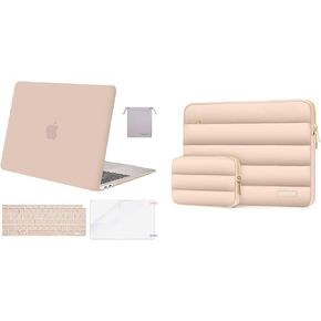 MOSISO Compatible with MacBook Air 13 inch Case 2022-2018 A2337 M1 A2179 A1932, Plastic Hard Shell&Puffy Horizontal Laptop Bag with Small Case&Keyboard Cover&Screen Protector&Storage Bag,Camel&Apricot