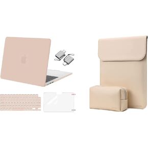 MOSISO Compatible with MacBook Air 13.6 inch Case 2022 2023 A2681 M2, Faux Suede Leather Laptop Sleeve with Small Bag&Hard Case&Keyboard Skin&Screen Protector&Type C Adapter 2 Pack, Camel&Apricot