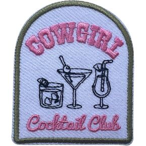 Cowgirl Cocktail Club Patch ، 3 بوصات خياطة على الحديد على بقع تطريز بقبعات على ظهر ملابس حقيبة جينز ، بقع مطرزة نسوية ، بقع راعية البقر ، تصحيح DIY للنساء الفتيات