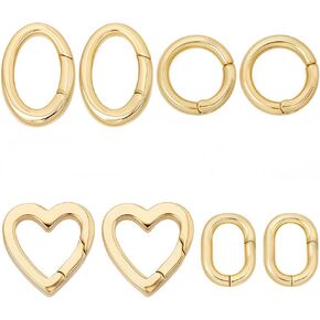 Sunnyclue 8pcs 4 أنماط حقيقية 18 كيلو متر ربيع مطلي بالذهب أو حلقات المجوهرات البيضاوية Clasp Clasp Round Brass Gate Ring Trigger Carabiner Clips Keyring Snap Hook Buckle لمحفظة مجوهرات أكياس الحلقات DIY