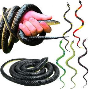 Pack of 6 Fake Snake for Garden Decoration, 52" Large Realistic Snake and 5 Small Color Snakes , Rubber Snake Figure for Halloween April Fool's Day,Scare Friends, Garden Decor (Black 52 inches)
