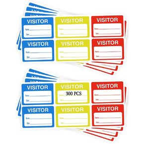 Visitor Pass Sticker Identification Labels, 2x3 Inch Name Tags Fill in The Blank Labels,Visitor Log Book for School,Museum,Business(300Pcs)