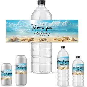 PH PandaHall 30pcs Beach Theme Water Bottle Labels, Summer Beach Water Bottle Stickers, Waterproof, Adhesive, Wedding Party Decorations