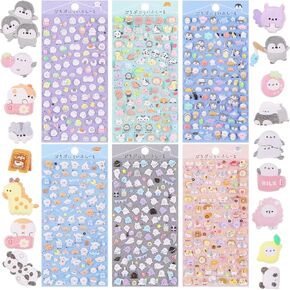 3D Stickers for Kids Cute Mini Puffy Cartoon Animal Removable Stickers Set Including Hamster Penguins Puppy Tit Handmade Decoration Suitable Boys Girls Rewards Party Gifts 6 Sheets