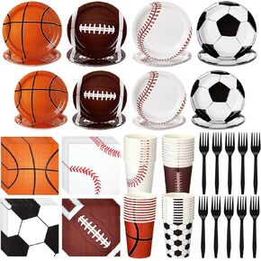 200 PCS Sports Party Supplies Paper Paper Paper Cups Coups Forks Football Basketball Baseball Rugby Table Table Sets for Baby Shower Birthday Party Supplies