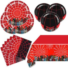 أدوات المائدة الحزب العنكبوت ، لوحات الحفلات العنكبوت (10pcs 9 بوصة و 10pcs 7inch) 20 مناديل و 54 'x108 ‘لا