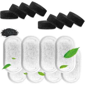 Cat Water Fountain Filters: for Stainless Steel 108oz/3.2L and 67oz/2L Adjustable Water Flow Pet Water Fountain, 8 Pack Pet Replacement Filters with 8 Sponges