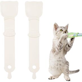 2 حزمة قطار قطار مغذية ، ملعقة موزع طعام القط ، ملعقة ضغط قطاع القط ، ملعقة كات Cat Cat Food ، ملعقة متعددة الوظيفية للضغط لعلاج شريط القط ، ملاعق القط للأطعمة الرطبة ، أبيض