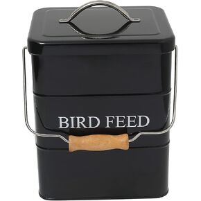 Morezi Bird Treat and Food Storage Tin مع غطاء خشبي ومغرفة مشمولة - مسحوق أبيض - الصلب الكربوني - حاوية طعام الطيور - علبة تخزين حاويات الطعام للحيوانات الأليفة