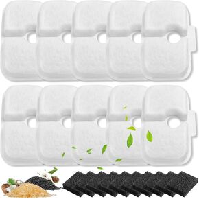 10 Pack Replacement Filters for 2.5L/84oz Cat Fountain PLWF005/PLWF115/PLWF105,Cat Water Fountain Filter for Ultra Quiet Pet Water Fountain, White, MFB00110