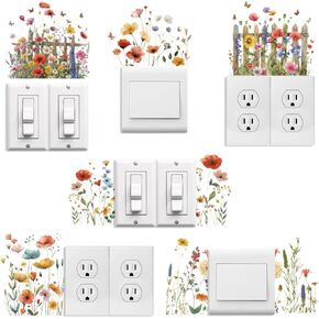 ملصقات لوحة تبديل الضوء ملصقات ملصقات 6pcs 7 "x7" الطائر الطنان والزهور للمنزل المنزل مكتب المطبخ ديكور ، قشر مضحك وعصا ملصقات الجدار الخفيفة للتشويش