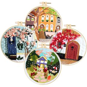 Huacan Embroidery Kit for Beginners Adults Includes Stamped Door Pattern, Hoop, Color Threads,Tools,Easy to Follow Instruction