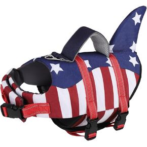 TDTOK DOG JAMP SCAND SHARK FIN AMERICAN FARM مع مقبض الإنقاذ والمشارب العاكسة ، سترة سلامة حياة عالية الطفو للكلاب الصغيرة والمتوسطة والكبيرة للسباحة والركاب (متوسطة)