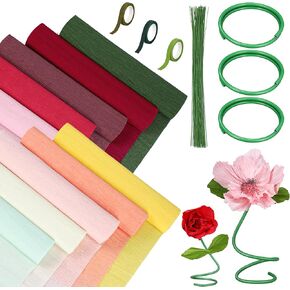 Gilprop 116 Pcs Crepe Paper Rolls Flower Stem Set, Include 9.8 x 98 InCrepe Paper Sheet 14.76 Ft Flower Stem Floral Iron Wire Floral Band for Birthday Parties Weddings Festival Decor (Pink)